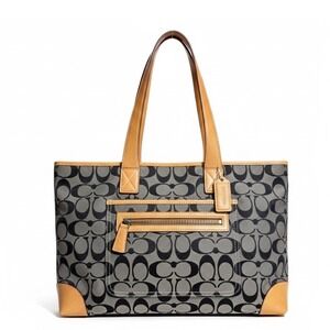 Coach Signature‎ C Monogram Canvas Leather Trim Tote Bag Classic Top Handle